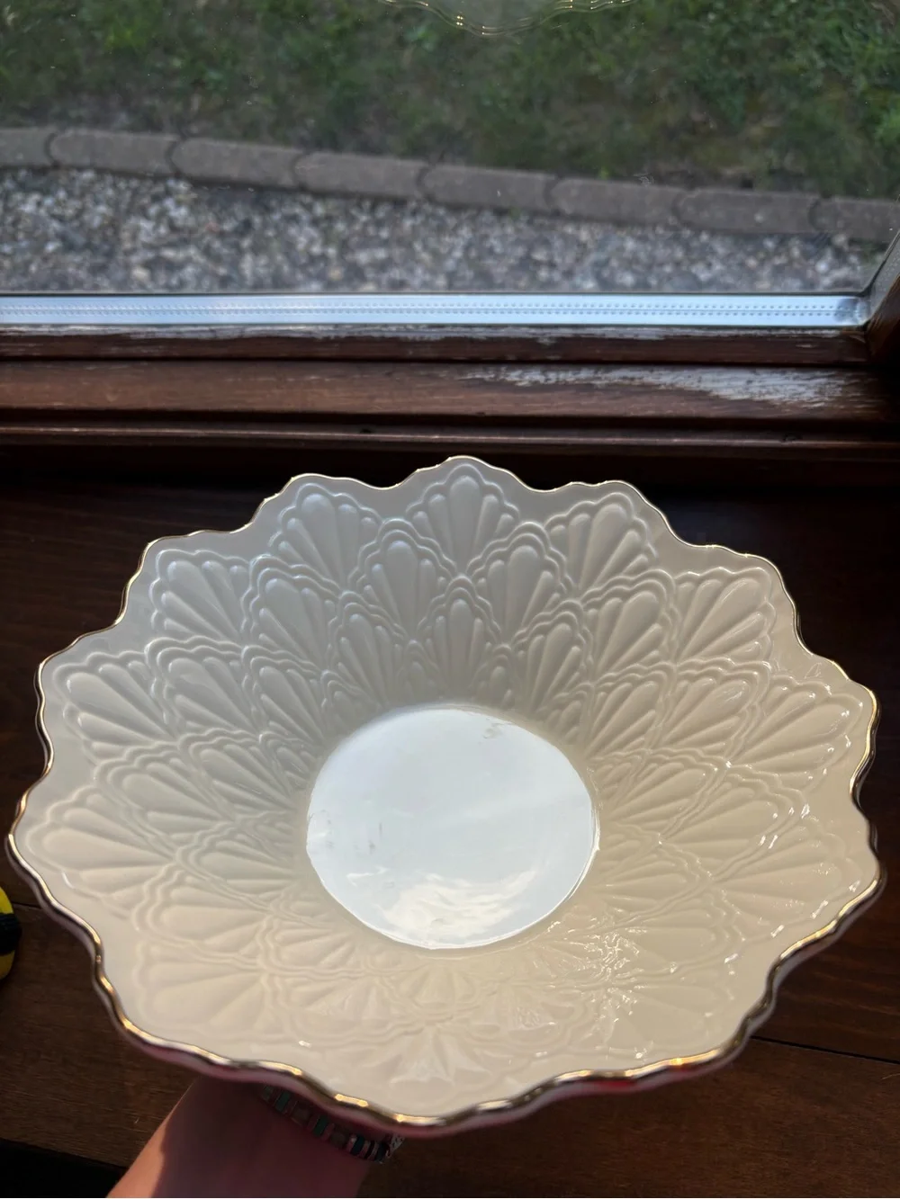 Lenox White Embossed Ceramic Serving Bowl with Gold Trim